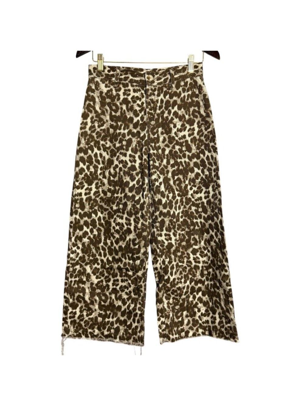 Sincerely Jules Pants Flared Wide Women Size 1/25 W28 Leopard Camo Comfy Ragged